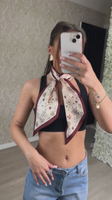 Flower Print Silk Neck Scarf
