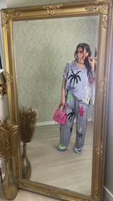 Leopard And Palm Tree Print Satin Feel Top