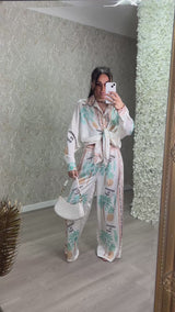 Palm Tree And Pineapple Print Oversized Satin Feel Shirt