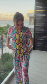 Leaf Print Tie Front Shirt