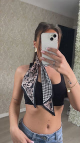 Dog Tooth And Paisley Print Neck Scarf