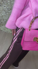 Straight Leg Jogger Trousers With Leopard Print And Pink Stripes