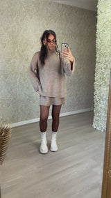 Plain Knitted Jumper And Skirt Set