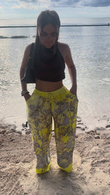 Yellow Flower Print Straight Leg Trousers