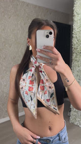 Flower Print Silk Neck Scarf