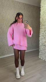 Plain Knitted Jumper And Skirt Set