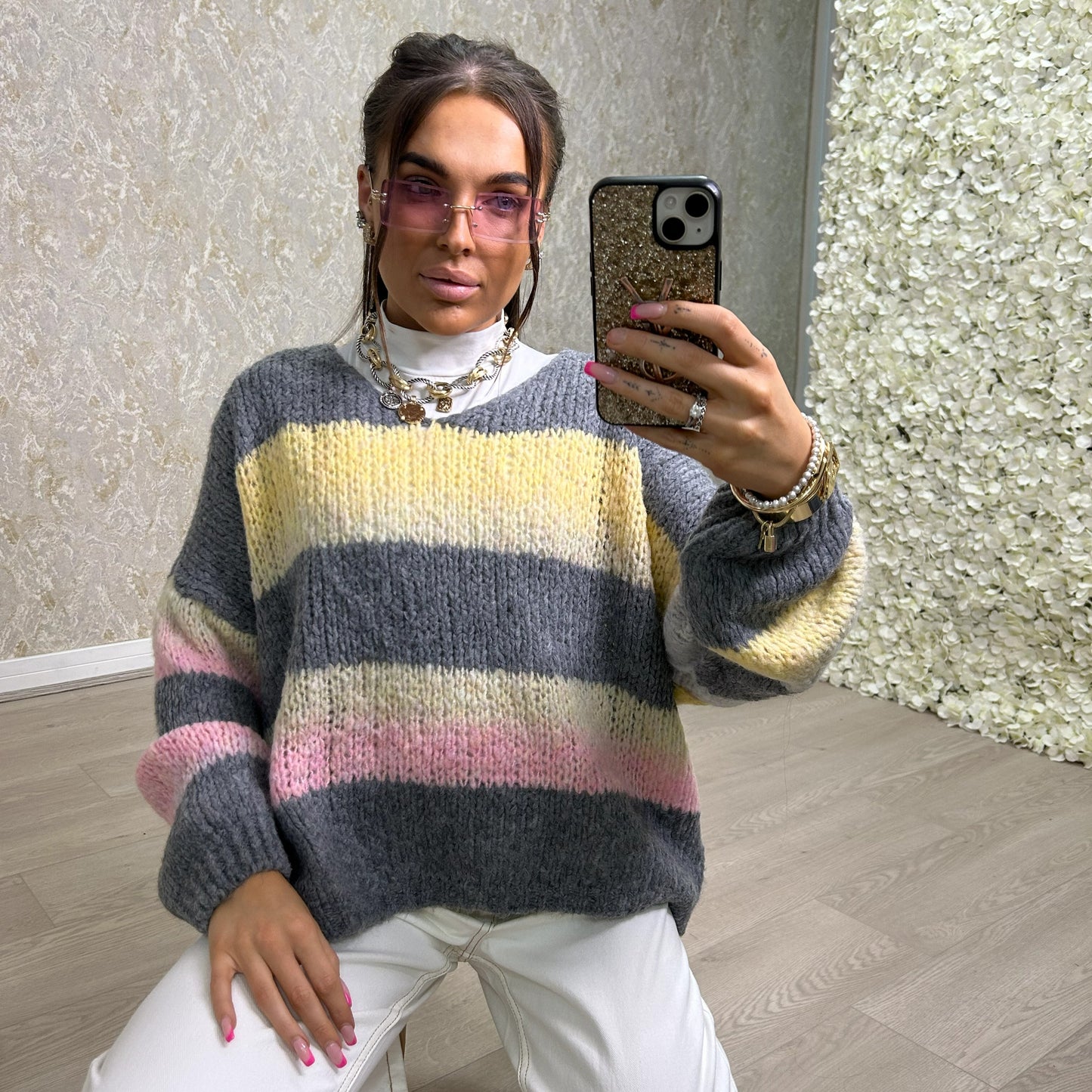 Stripe Knitted V-neck Jumper