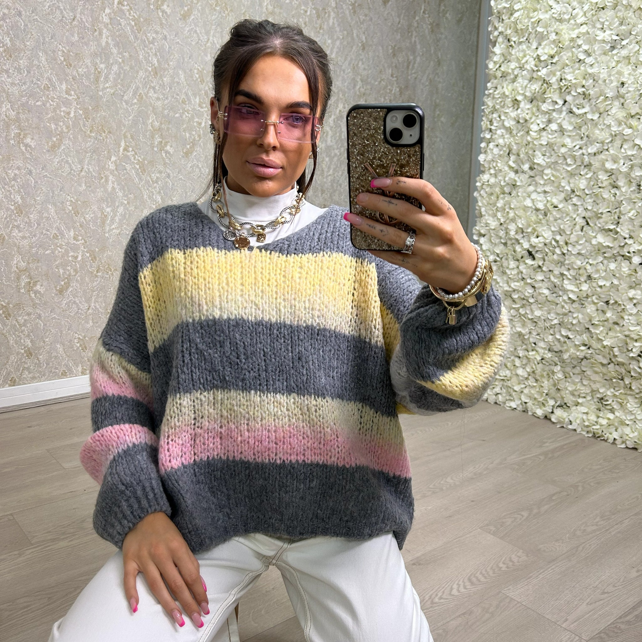 Stripe Knitted V-neck Jumper