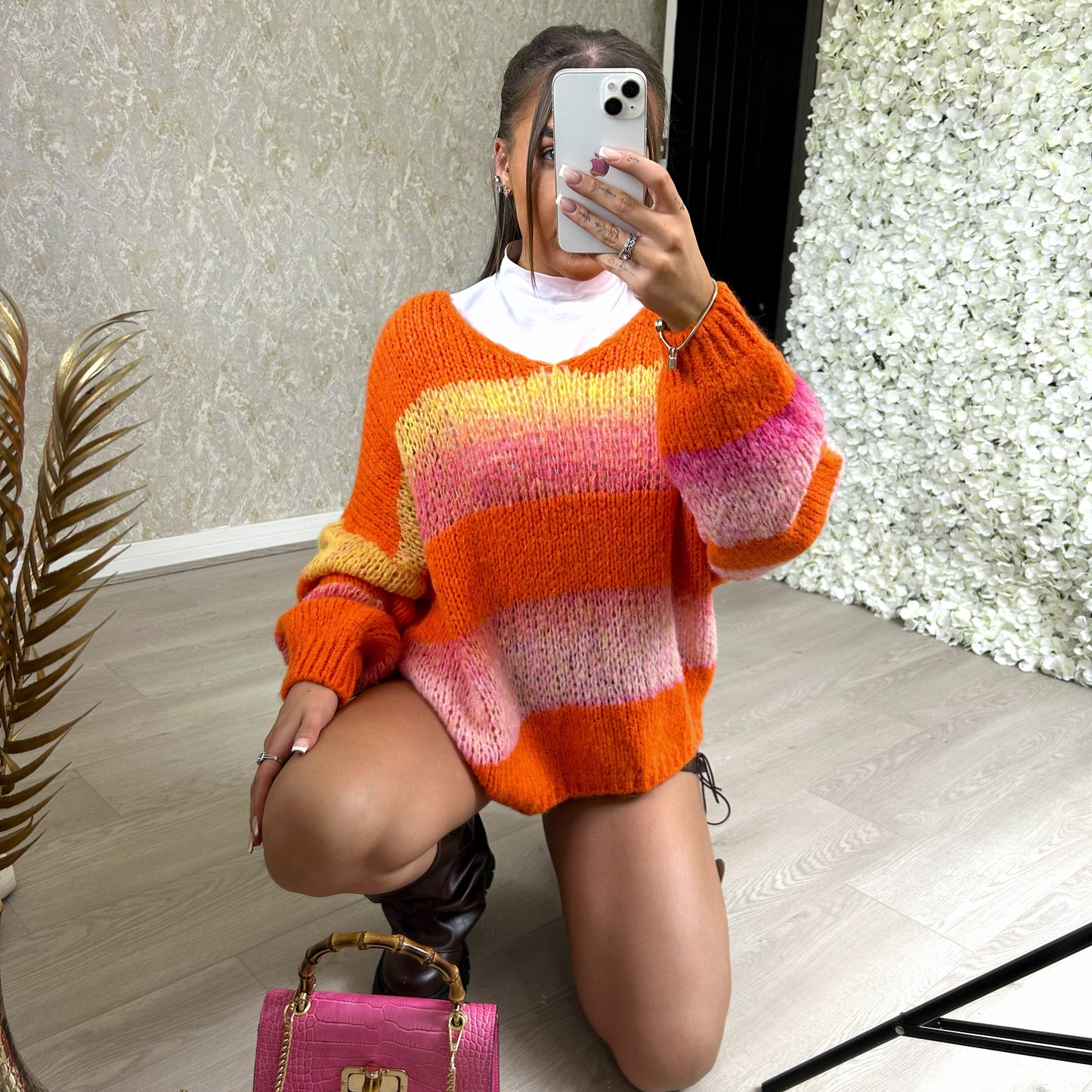 'Alora' - Stripped Knitted V-neck Jumper
