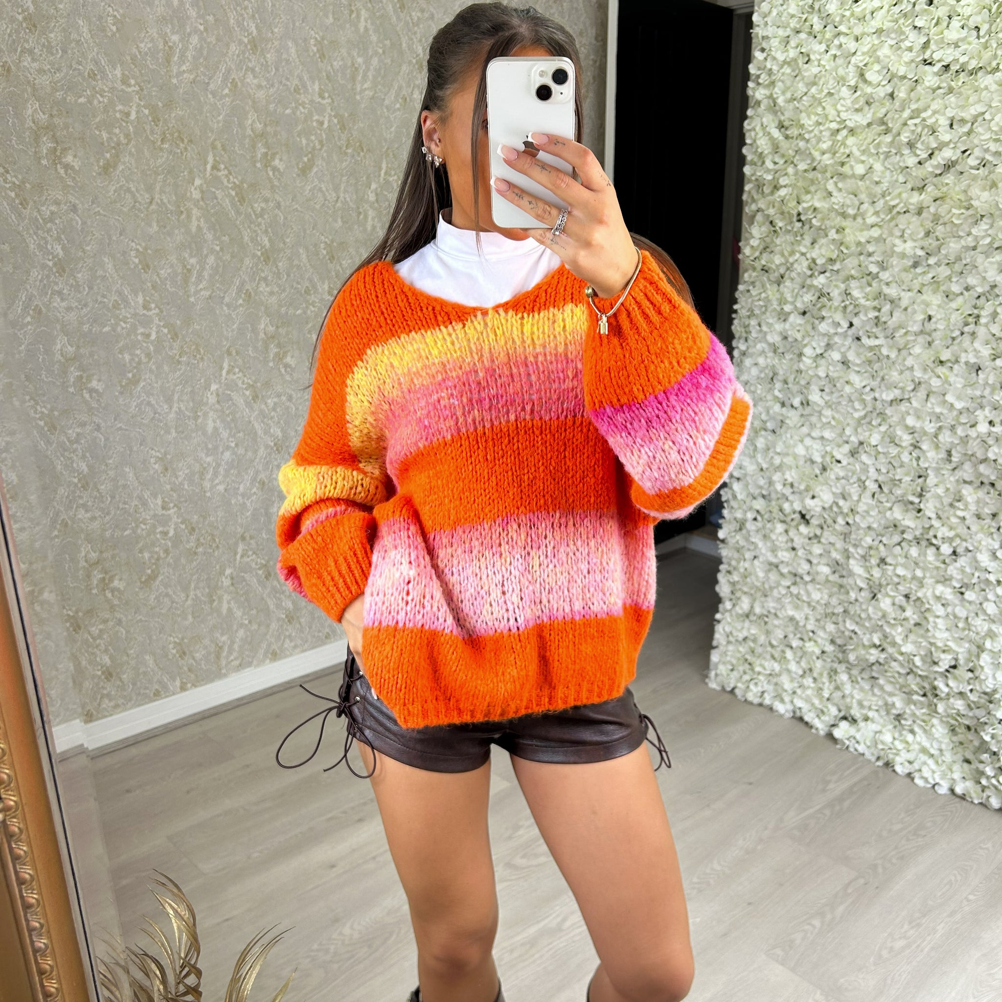 'Alora' - Stripped Knitted V-neck Jumper
