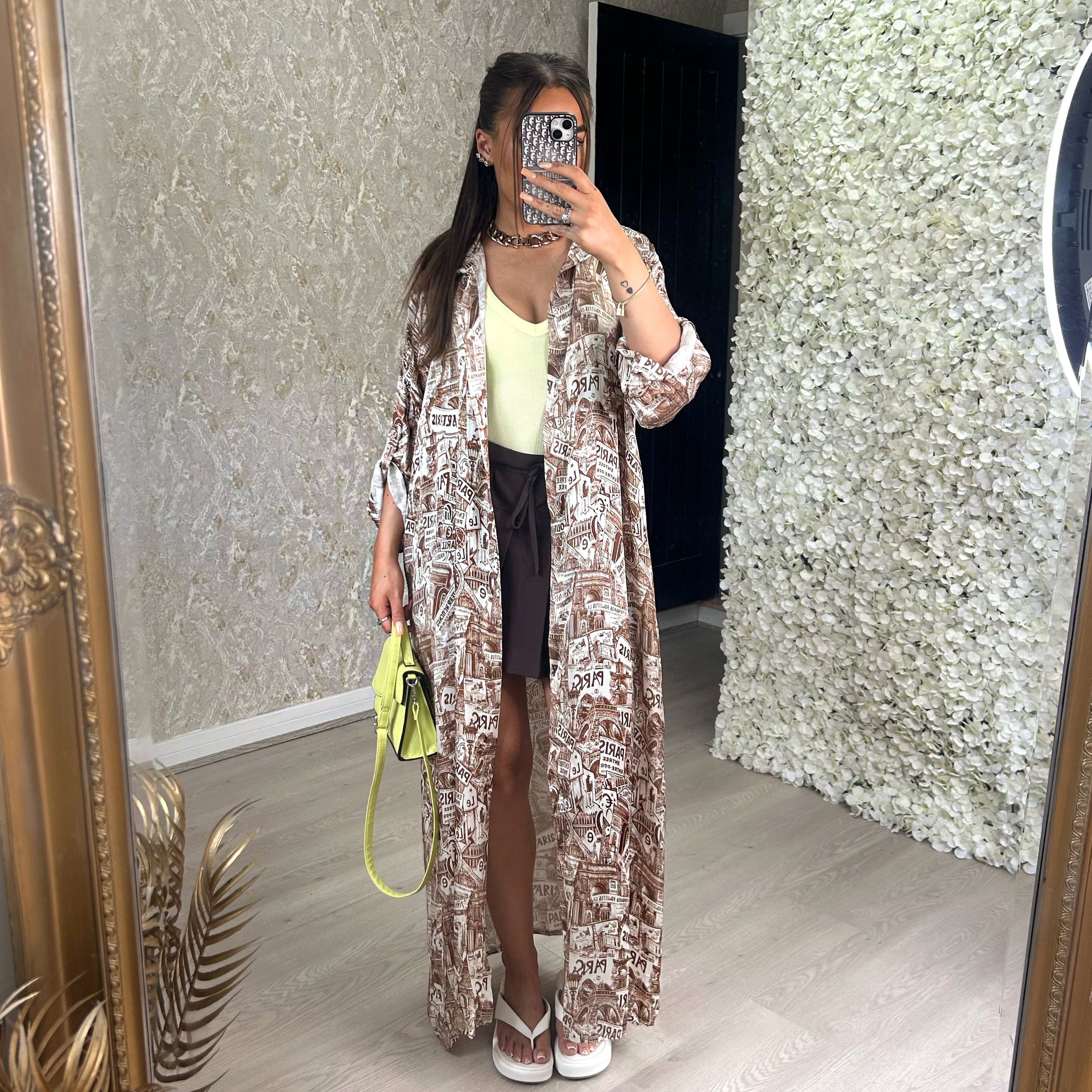 Paris Print Satin Shirt Dress/Kimono