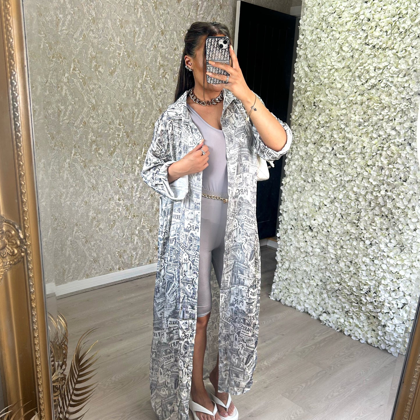 Paris Print Satin Shirt Dress/Kimono